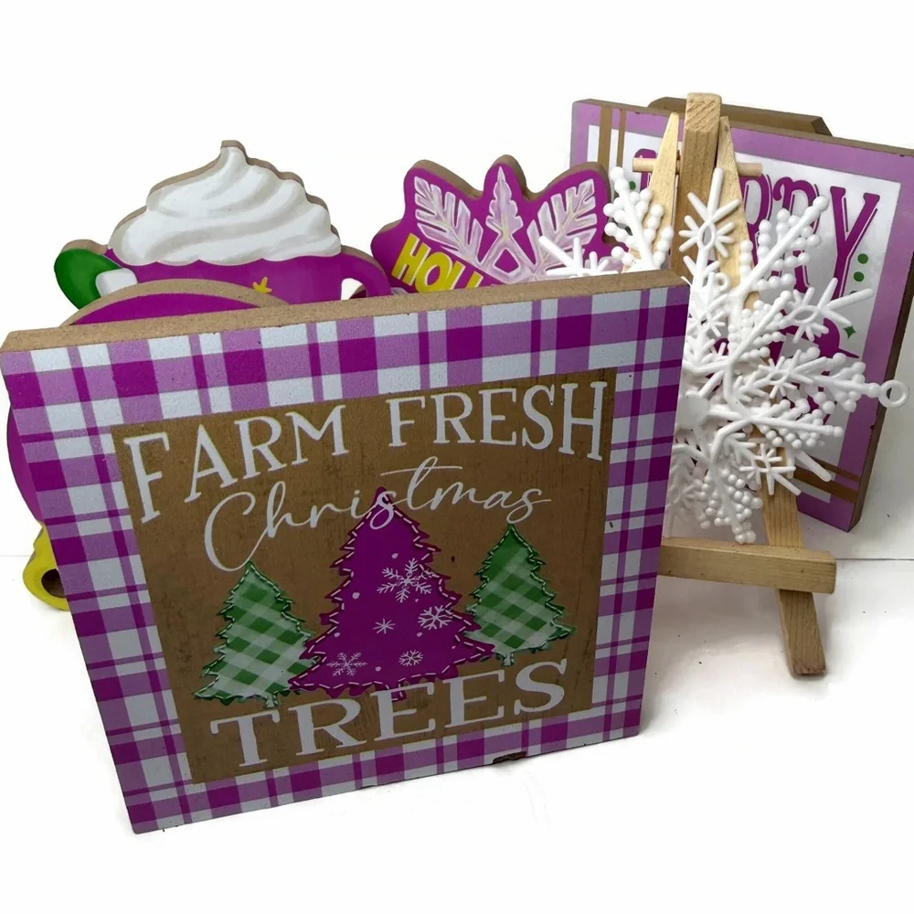 Festive Holiday Tiered Tray Decor Lot 10 Pieces